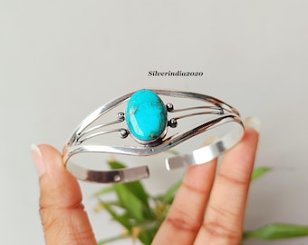 Adjustable Mohave Turquoise Bangle: Handmade 925 Sterling Silver Gemstone