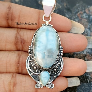 Handmade Larimar Pendant: 925 Sterling Silver Gemstone Jewelry