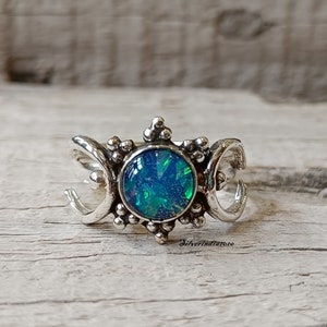 Australian Opal Ring, Statement Ring, 925 Sterling Silver Ring, Handmade Ring, Moon Design Ring, Australian Opal Rings Bohemian Ring Gift