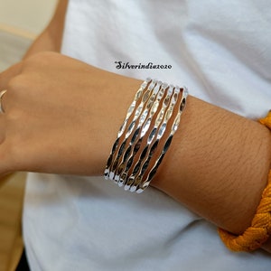 Set of 5 Solid Sterling Silver Handmade Bangles/ Silver Hammer Bangle/Women Bangle/Silver Bangle Bracelet/Gift For Het Bangles/7 days Bangle