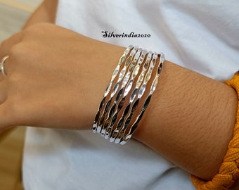 Set of 5 Solid Sterling Silver Handmade Bangles/ Silver Hammer Bangle/Women Bangle/Silver Bangle Bracelet/Gift For Het Bangles/7 days Bangle