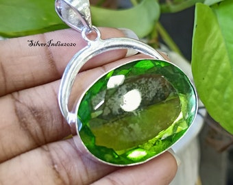 Handmade Green Peridot 925 Sterling Silver Pendant