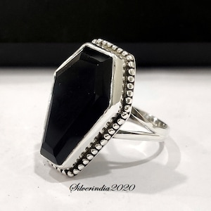 Black Onyx Coffin Ring, Natural Onyx Ring, Coffin Solid 925 Sterling Silver, Women Coffin, Gemstone Ring, Natural Black , Silver Coffin