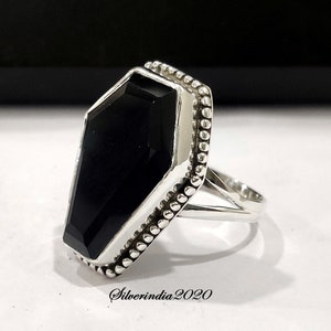 Black Onyx Coffin Ring: Solid 925 Sterling Silver Gemstone
