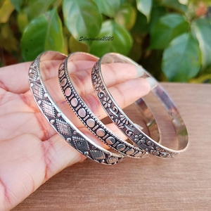 Handmade Sterling Silver Bangle Set: Boho Women&#39;s Jewelry