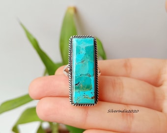 Handmade Kingman Turquoise Sterling Silver Statement Ring, Boho Jewelry