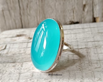 Aqua Chalcedony Ring, 925 Sterling Silver Ring, Boho Ring, Handmade Ring, Gemstone Ring, Beautiful Ring, Women Ring, Wedding Ring