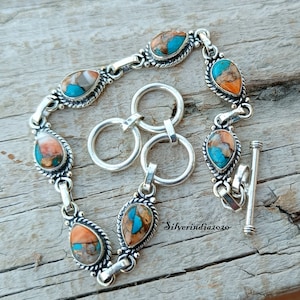 Oyster Copper Turquoise Bracelet Handmade Bracelet For Women Good-looking Bracelet Christmas Gift Bracelet Seven Gemstone Silver Bracelet