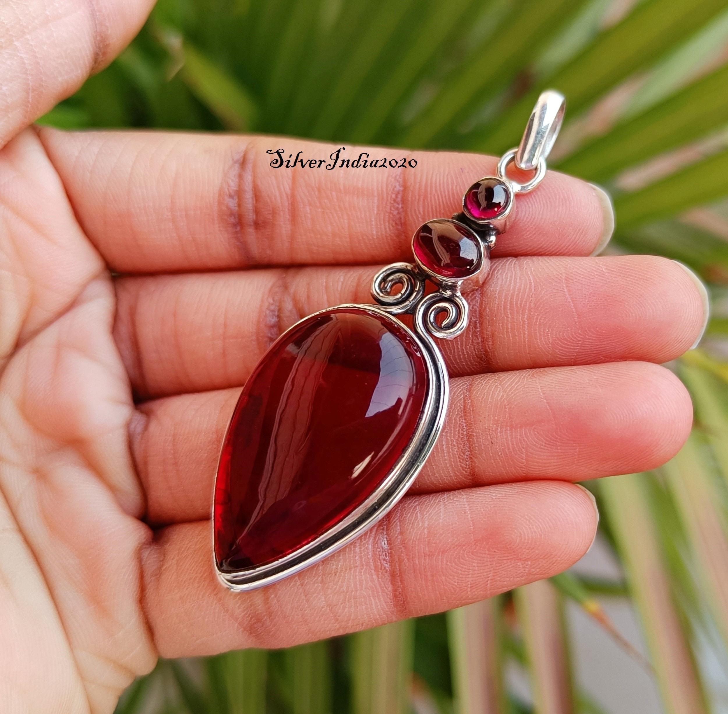 Red Garnet Sterling Silver Pendant Necklace, Handmade - Etsy