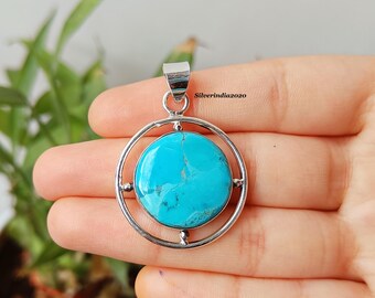 Mohave Turquoise Pendant: Handmade 925 Sterling Silver Jewelry