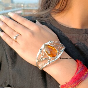 Beautiful Citrine Bangle, Sterling Silver Bangle For Women, Handmade Bangle, Designer Bangle, Adjustable Bangle, Latest Unique Bangle