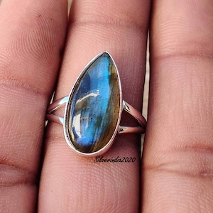 Handmade Labradorite 925 Sterling Silver Band Ring