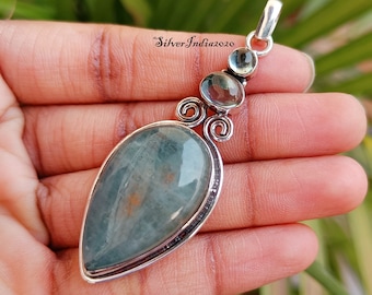 Handmade Aquamarine Pendant: 925 Sterling Silver Gemstone