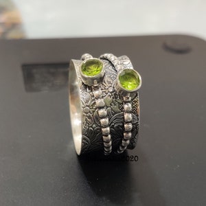 Peridot Ring, Spinner Ring, 925 Sterling Silver, Handmade Ring, Meditation Ring, Texture Spinner, Peridot Jewelry, Women Ring, Gift For Her