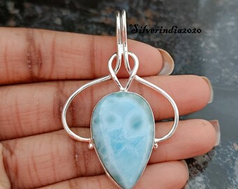 Handmade Larimar Pendant: 925 Sterling Silver Necklace