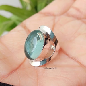 Handmade Aquamarine 925 Sterling Silver Ring: Wide Band Boho Style