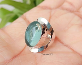 Handmade Aquamarine 925 Sterling Silver Ring: Wide Band Boho Style