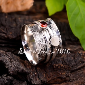 Garnet Spinner Ring: 925 Sterling Silver Worry Ring
