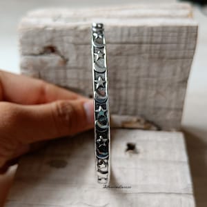 Star & Moon Sterling Silver Bangle: Designer Band Jewelry