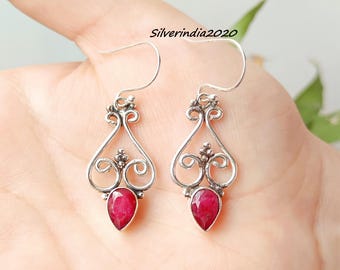 Ruby Dangle Earrings: Handmade 925 Sterling Silver Jewelry
