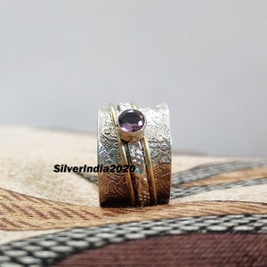 Handmade Amethyst Spinner Ring: 925 Sterling Silver Three-Band