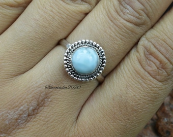 Larimar Ring, Silver Band Ring, 925 Sterling Silver, Handmade Ring, Gemstone Ring, Larimar Jewelry, Boho Ring, Women Ring, Gift For Her