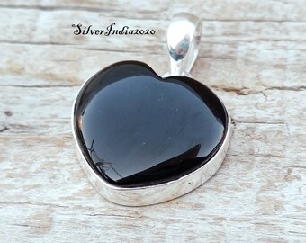 Heart Black Onyx Pendant: 925 Sterling Silver Gemstone Jewelry