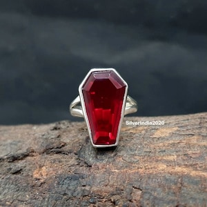 Garnet Coffin Ring: Handmade 925 Sterling Silver Statement Ring