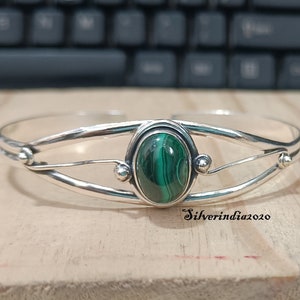 Handmade Malachite Bangle: 925 Sterling Silver Wedding Jewelry