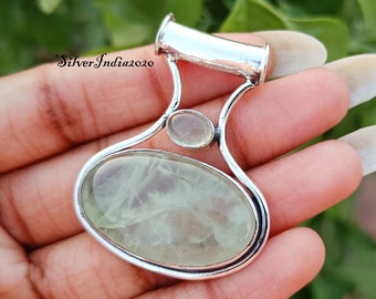 Handmade Prehnite 925 Sterling Silver Pendant: Gemstone Jewelry