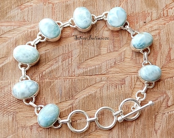 Handmade Larimar Bracelet: Adjustable 925 Sterling Silver Gemstone