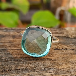 Aquamarine 925 Sterling Silver Ring - Statement Band