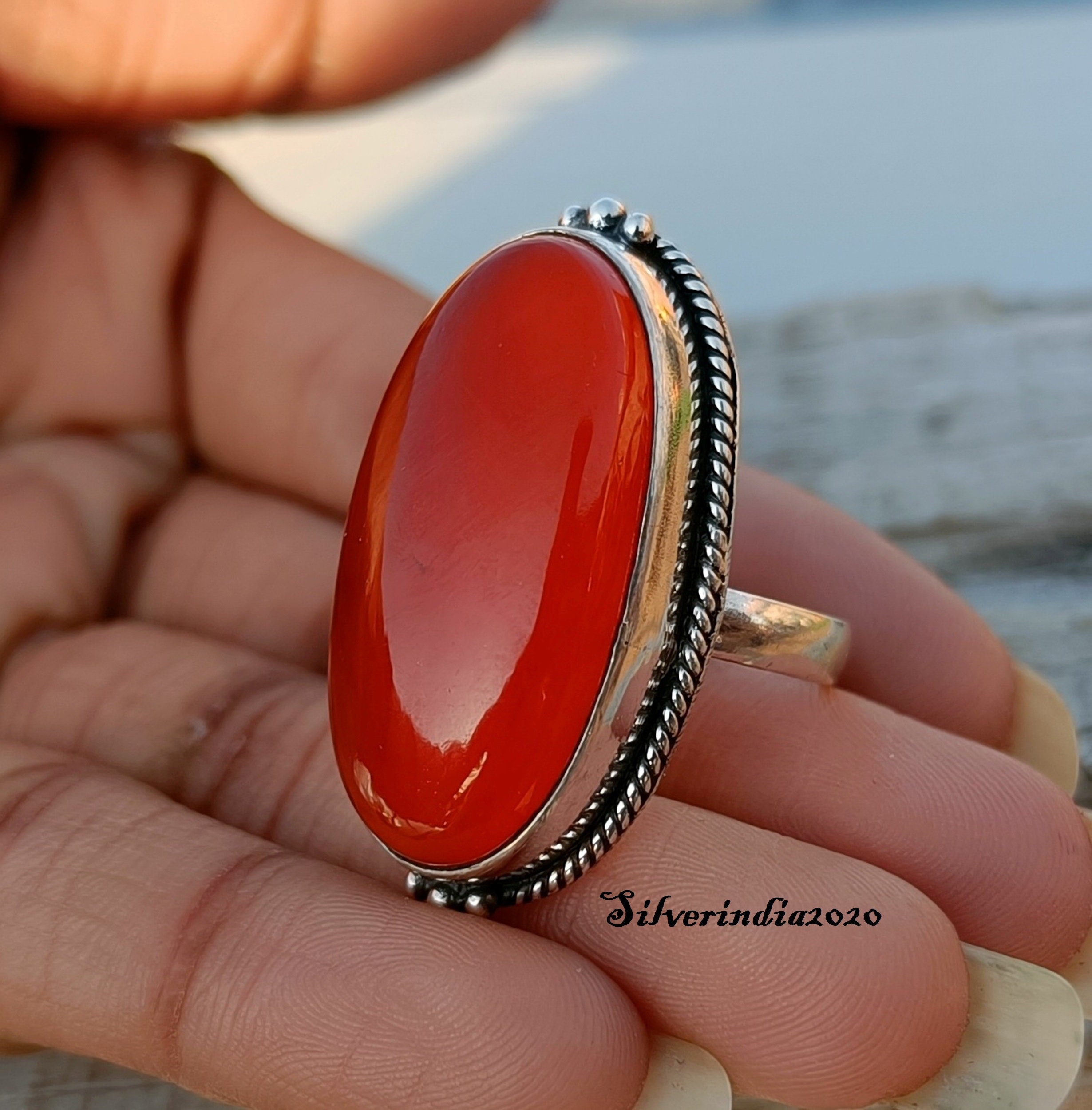 Red Agate Carnelian Solid Band Ring Crystal Quartz Gemstone Healing Jewelry #8 - Foto 4