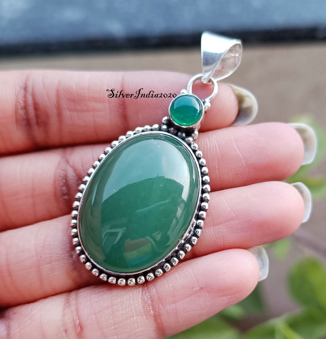 Green Onyx 925 Sterling Silver Pendant - Handmade Gemstone Jewelry