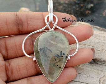 Handmade Prehnite 925 Sterling Silver Pendant: Designer Women's Jewelry