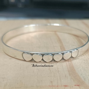 Sterling Silver Heart Bangle: Hammered Stackable Bracelet