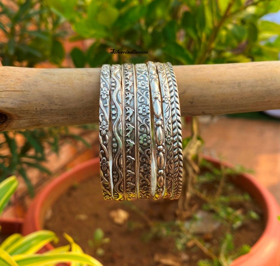 Set of Seven Sterling Silver Bangles | Handmade Silver Bracelet