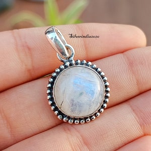 Handmade Rainbow Moonstone Pendant: 925 Sterling Silver Gemstone Necklace