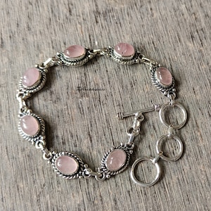 Handmade Rose Quartz 925 Sterling Silver Bracelet