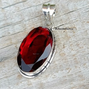 Handmade Garnet Pendant: 925 Sterling Silver, Dainty Gemstone