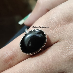 Natural Black Onyx Band Ring*925 Sterling Silver Ring*Handmade Ring *Onyx Solid Silver Ring *Oval Shape Ring*Onyx jewelry*Gift For Her.