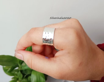 Handmade Hammered Sterling Silver Wide Band Ring, Unisex