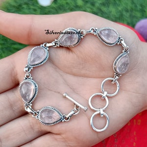 Rose Quartz Bracelet, 925 Sterling Silver Bracelet, Handmade Bracelet, Women Bracelet, Gift for Her, Wedding Bracelet, Designer Bracelet