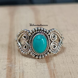 Handmade Turquoise Band Ring: 925 Sterling Silver Gemstone Ring