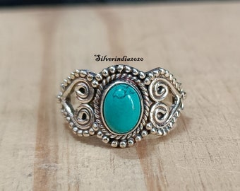Handmade Turquoise Band Ring: 925 Sterling Silver Gemstone Ring
