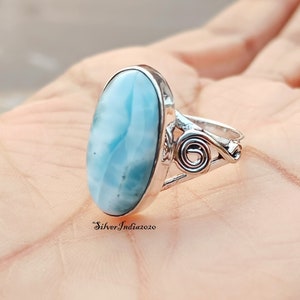 Handmade Larimar 925 Silver Ring: Gemstone Wedding Jewelry