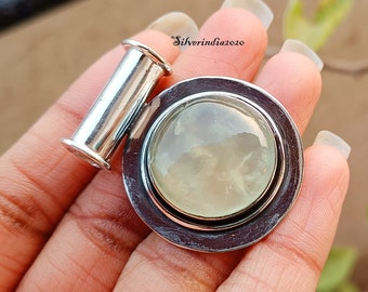 Handmade Prehnite Pendant: 925 Sterling Silver Green Stone Jewelry