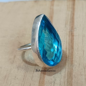 Blue Topaz Ring,925 Silver Ring, Handmade Ring, Gemstone Ring, Beautiful Ring, Larger Stone Ring, Women Ring, Gift For Her, Anniversary Ring
