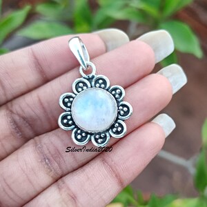 Handmade Moonstone Pendant: 925 Sterling Silver Floral Design