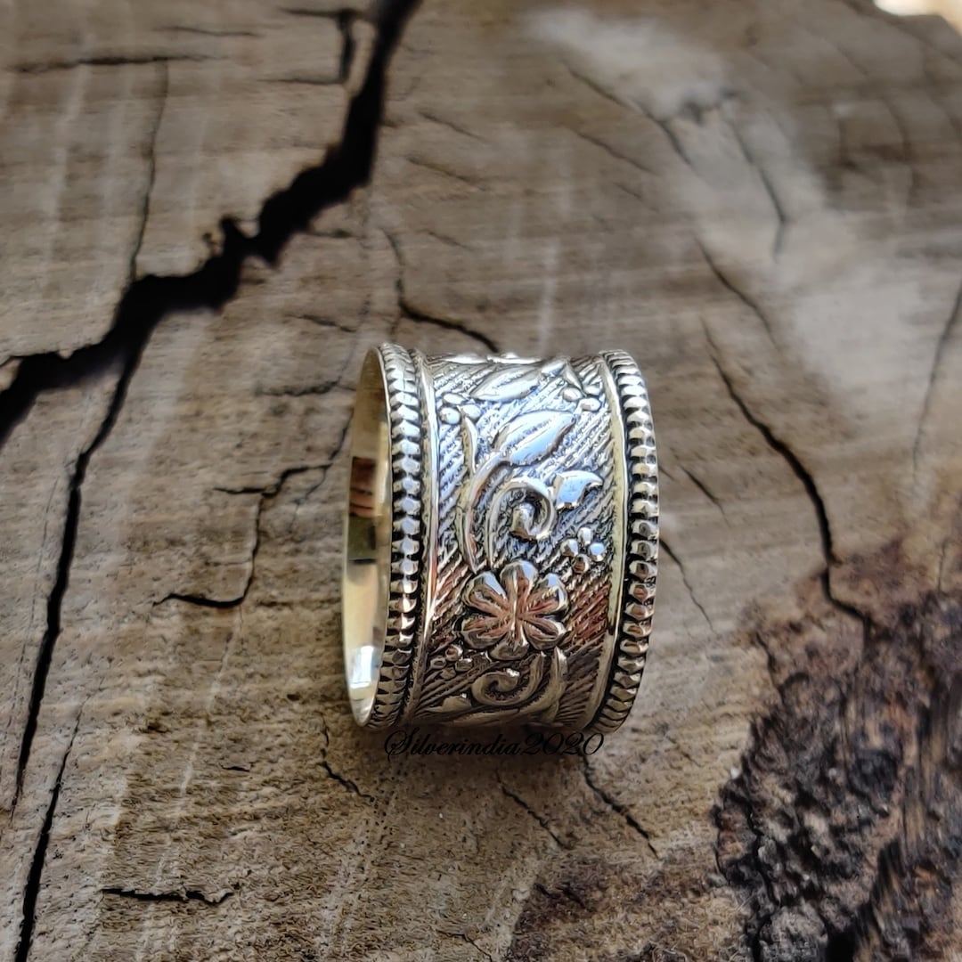 Handmade Floral 925 Sterling Silver Band Ring - Etsy